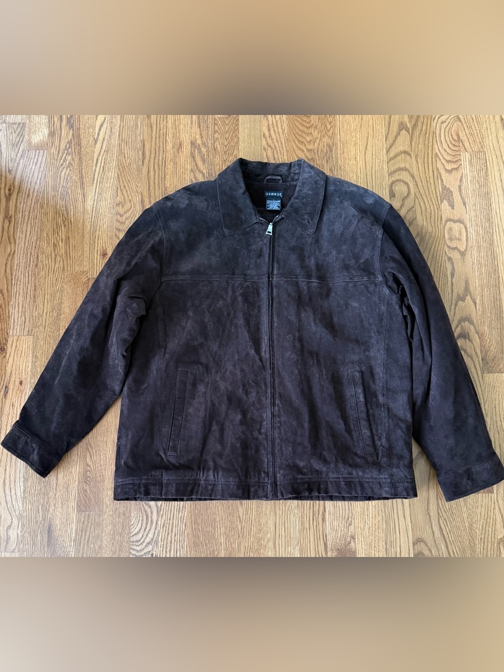 George Mens Large Genuine Leather Sherpa Lined Jacket Dark Brown Full Zip